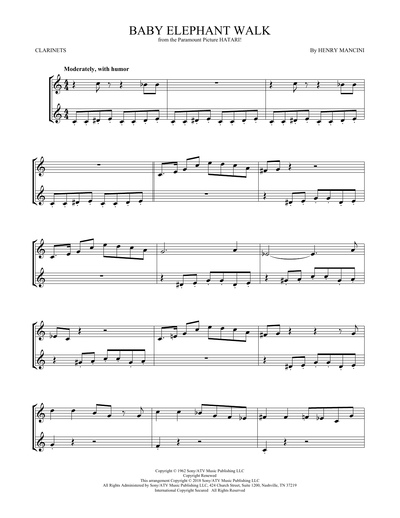 Henry Mancini Baby Elephant Walk sheet music notes and chords. Download Printable PDF.