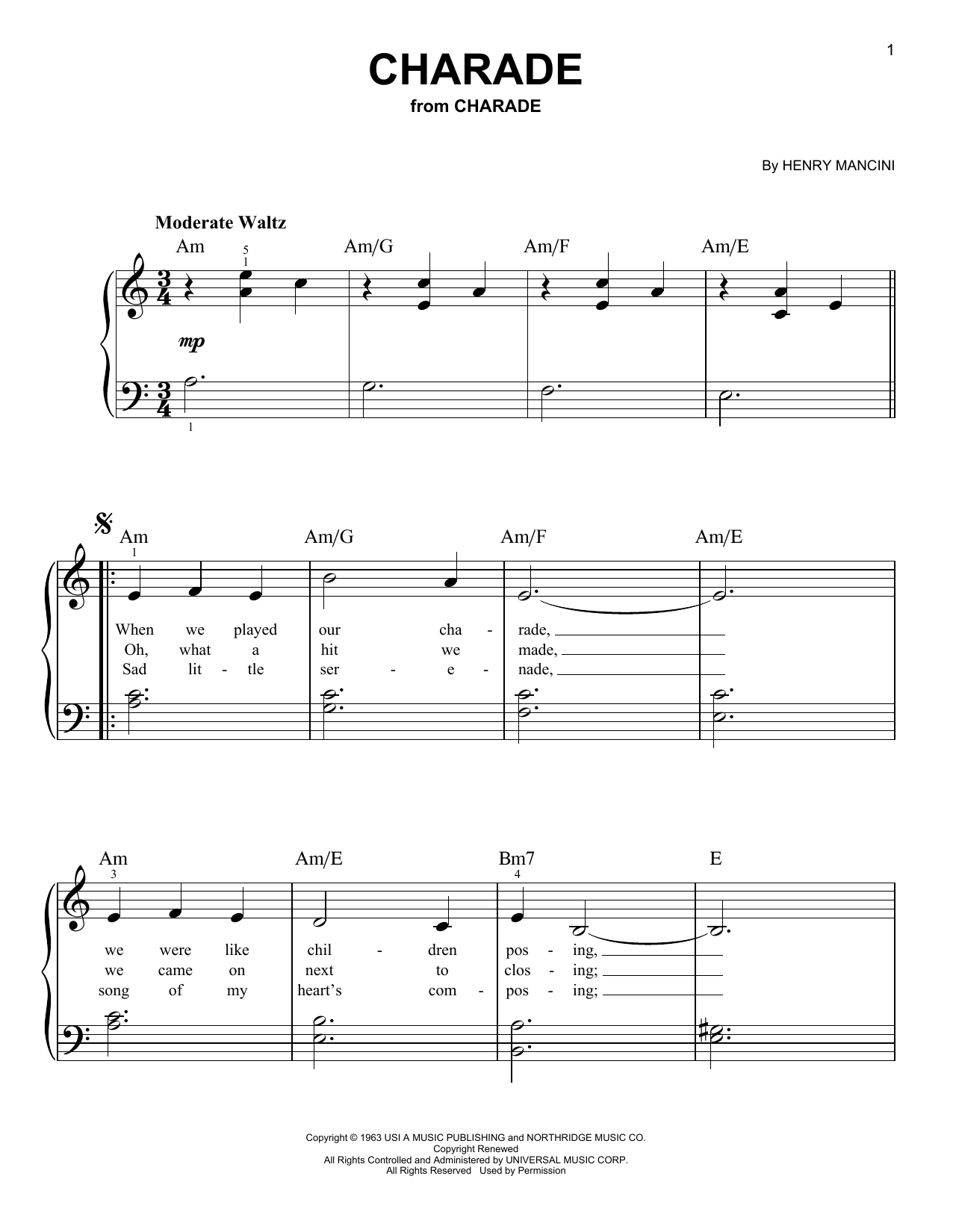 Henry Mancini Charade (from Charade) sheet music notes and chords. Download Printable PDF.