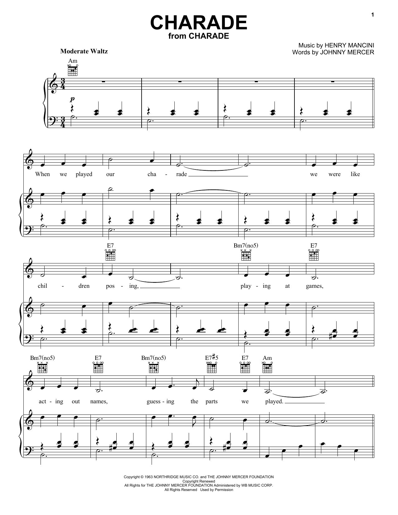 Henry Mancini Charade sheet music notes and chords. Download Printable PDF.