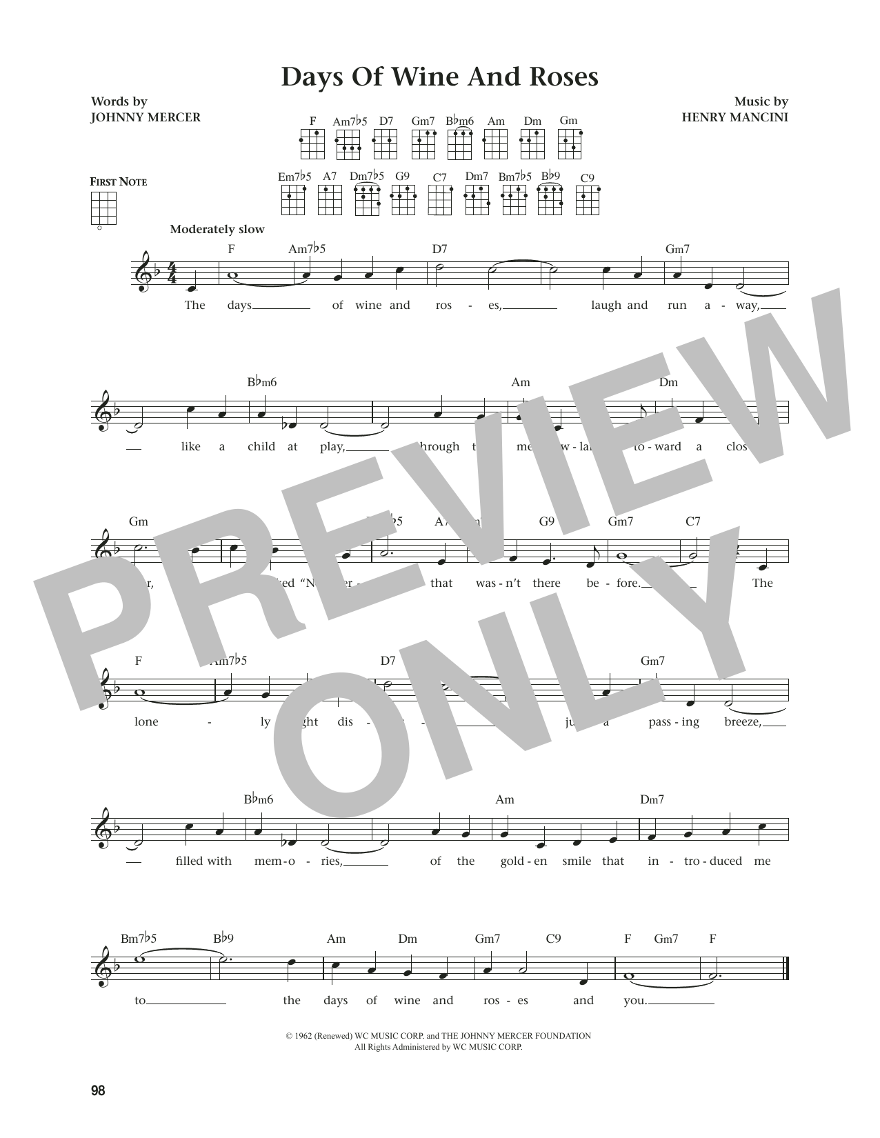 Henry Mancini Days Of Wine And Roses (from The Daily Ukulele) (arr. Jim Beloff) sheet music notes and chords. Download Printable PDF.