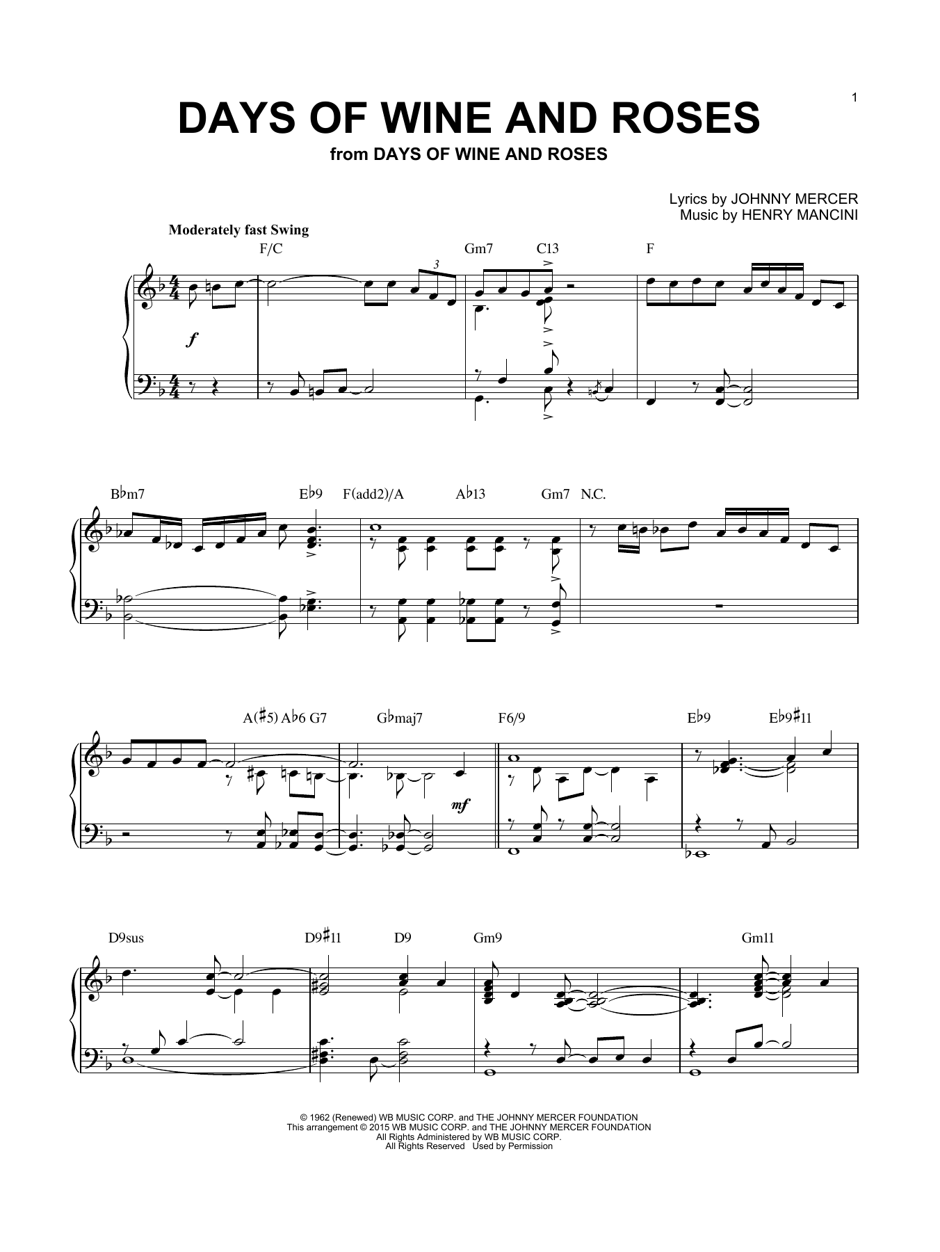 Henry Mancini Days Of Wine And Roses [Jazz version] (arr. Brent Edstrom) sheet music notes and chords. Download Printable PDF.