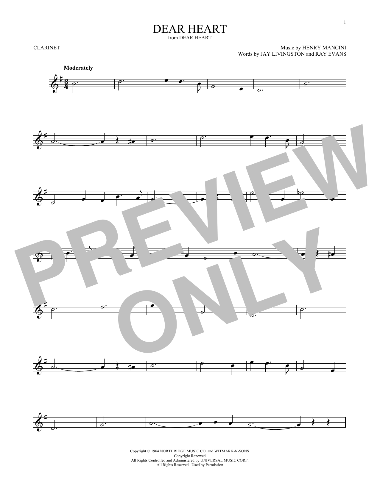 Henry Mancini Dear Heart sheet music notes and chords. Download Printable PDF.