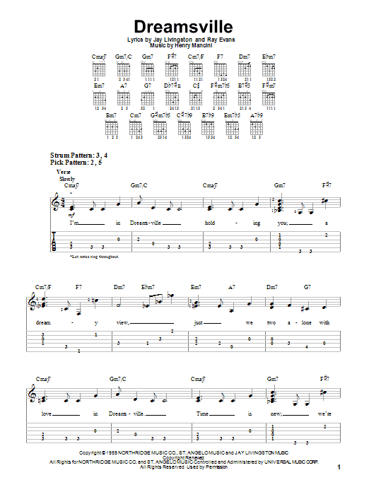 Henry Mancini Dreamsville sheet music notes and chords. Download Printable PDF.