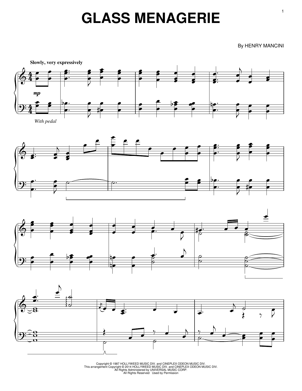 Learn to play Henry Mancini Glass Menagerie sheet music for Piano Solo in minutes. Price: 7.8900$ Henry Mancini Glass Menagerie sheet music notes and chords arranged for Piano Solo