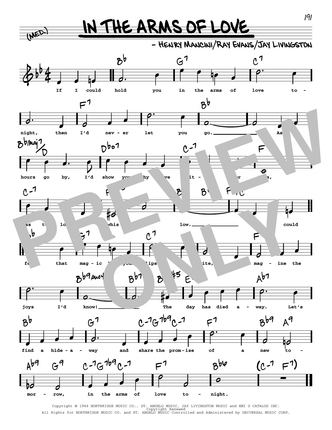 Henry Mancini In The Arms Of Love (High Voice) sheet music notes and chords. Download Printable PDF.