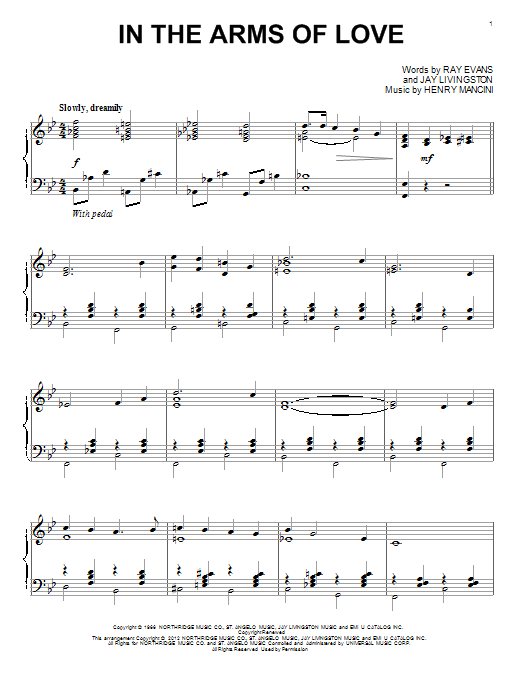 Learn to play Henry Mancini In The Arms Of Love sheet music for Piano Solo in minutes. Price: 7.8900$ Henry Mancini In The Arms Of Love sheet music notes and chords arranged for Piano Solo