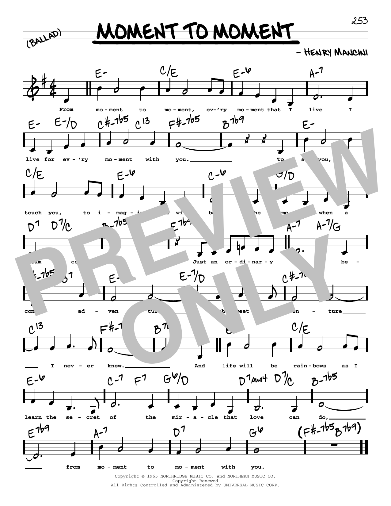 Henry Mancini Moment To Moment (Low Voice) sheet music notes and chords arranged for Real Book – Melody, Lyrics & Chords