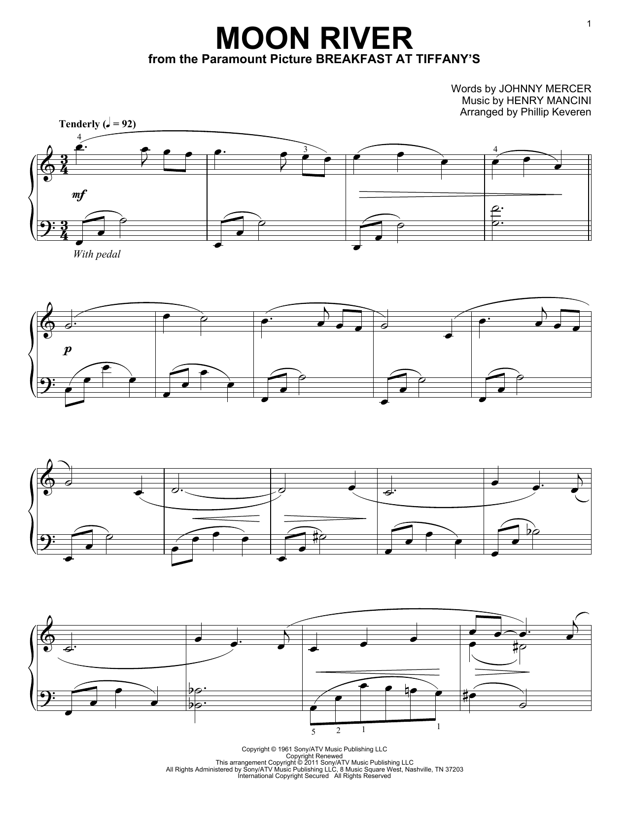 Henry Mancini Moon River sheet music notes and chords. Download Printable PDF.