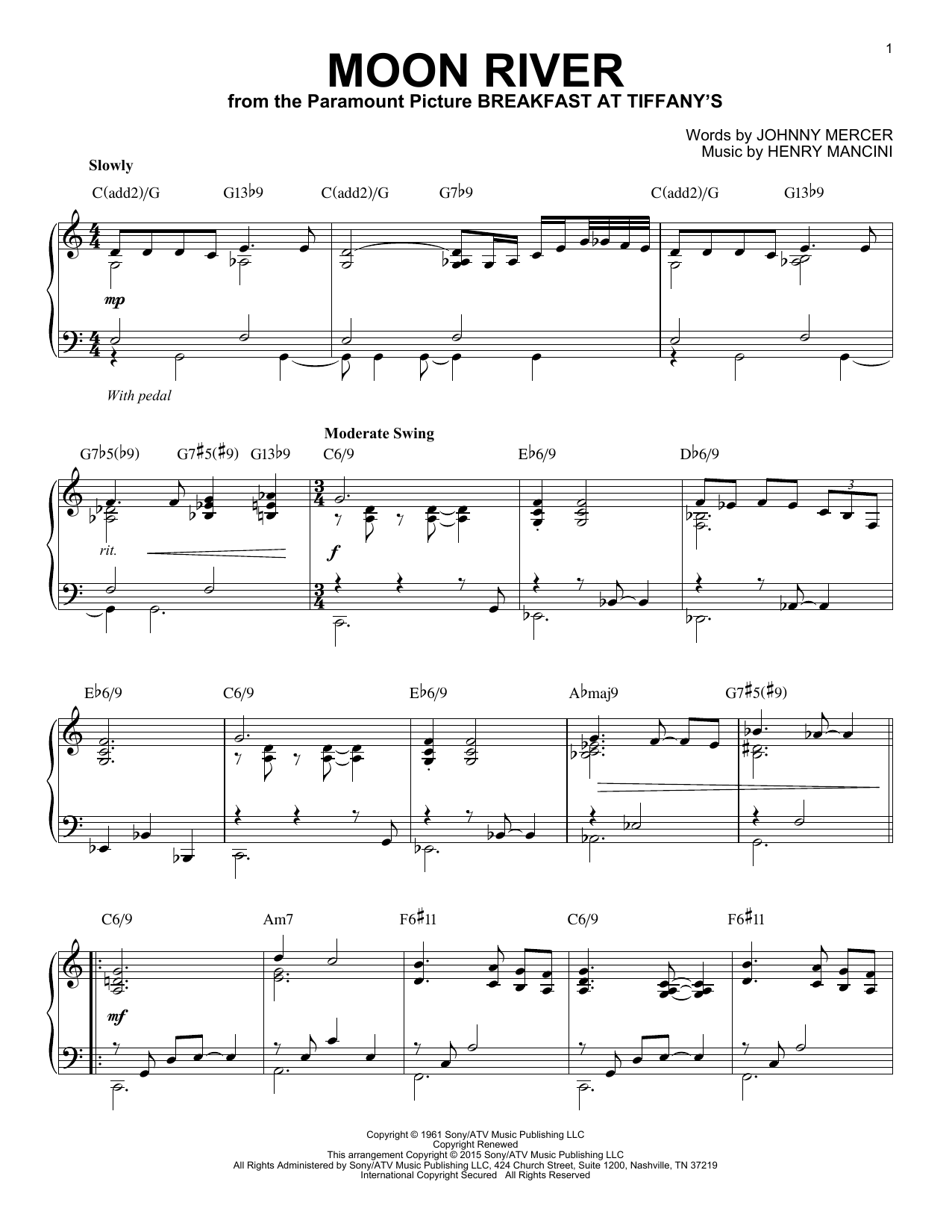 Henry Mancini Moon River [Jazz version] (arr. Brent Edstrom) sheet music notes and chords. Download Printable PDF.