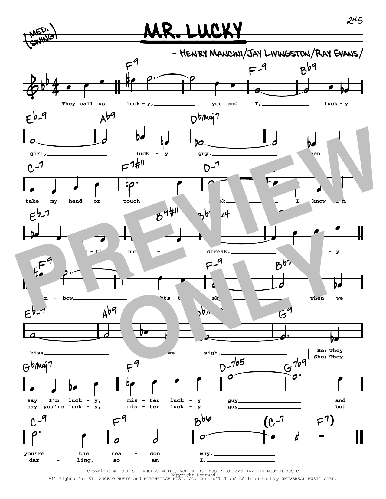 Learn to play Henry Mancini Mr. Lucky (High Voice) sheet music for Real Book – Melody, Lyrics & Chords in minutes. Price: 5.9900$ Henry Mancini Mr. Lucky (High Voice) sheet music notes and chords arranged for Real Book – Melody, Lyrics & Chords