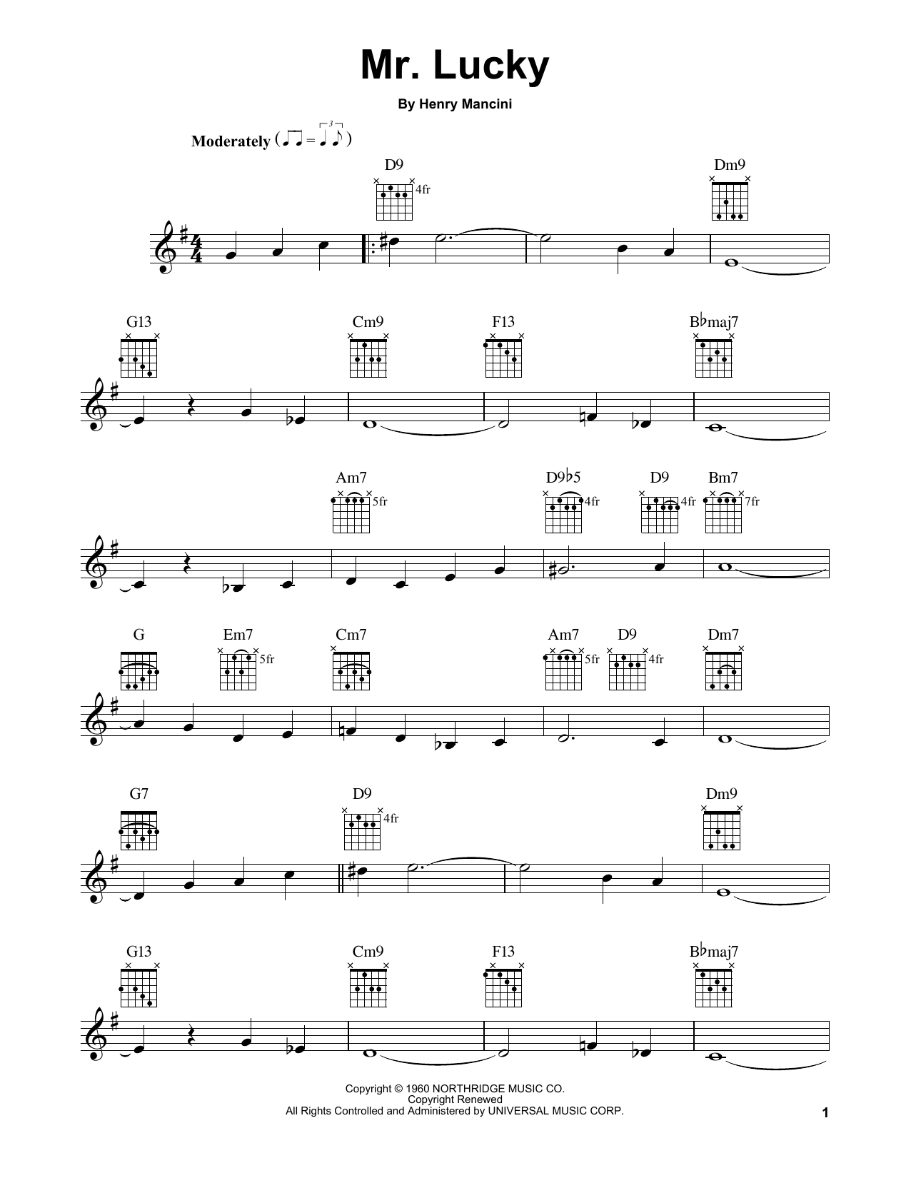 Henry Mancini Mr. Lucky sheet music notes and chords. Download Printable PDF.