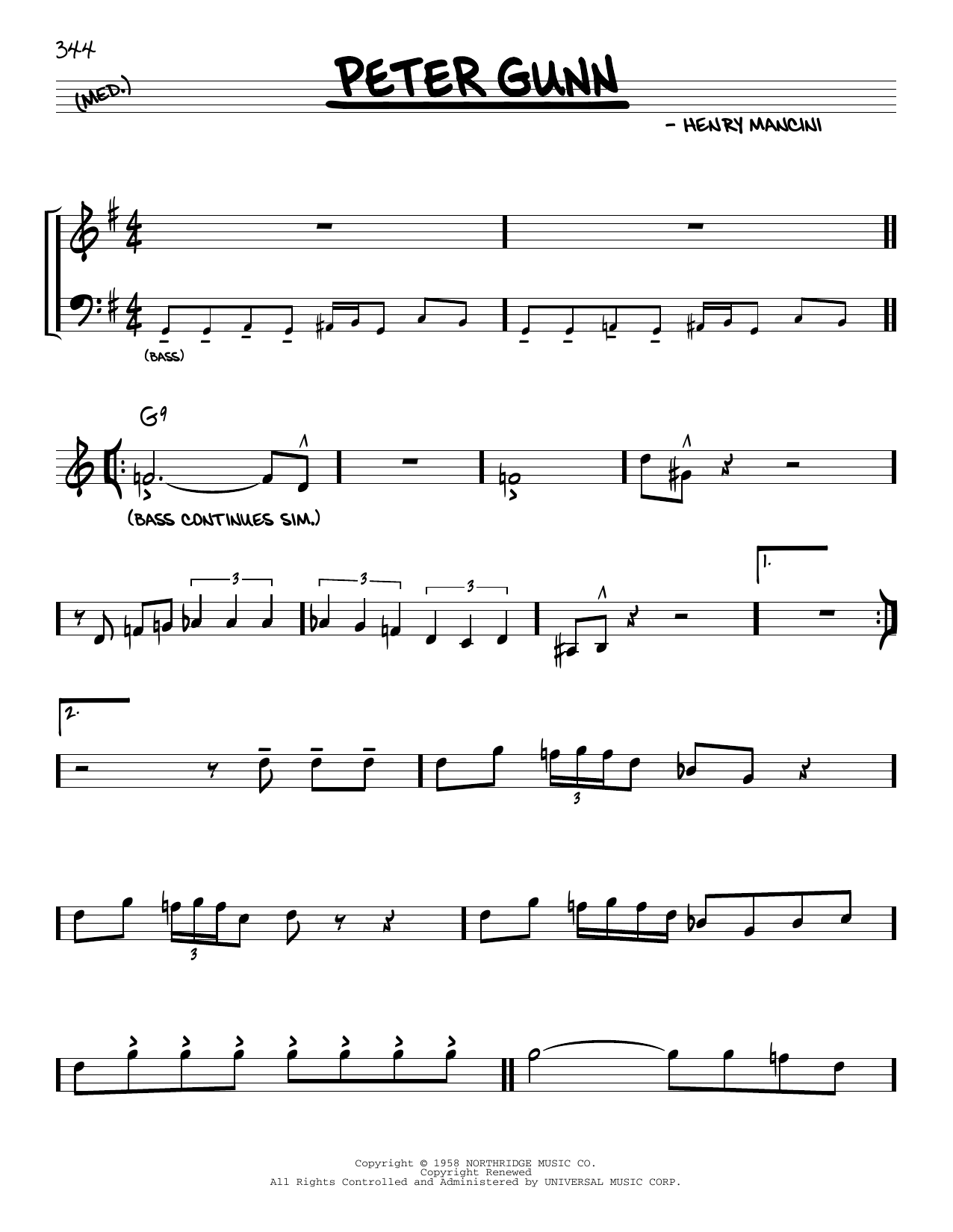 Henry Mancini Peter Gunn sheet music notes and chords. Download Printable PDF.