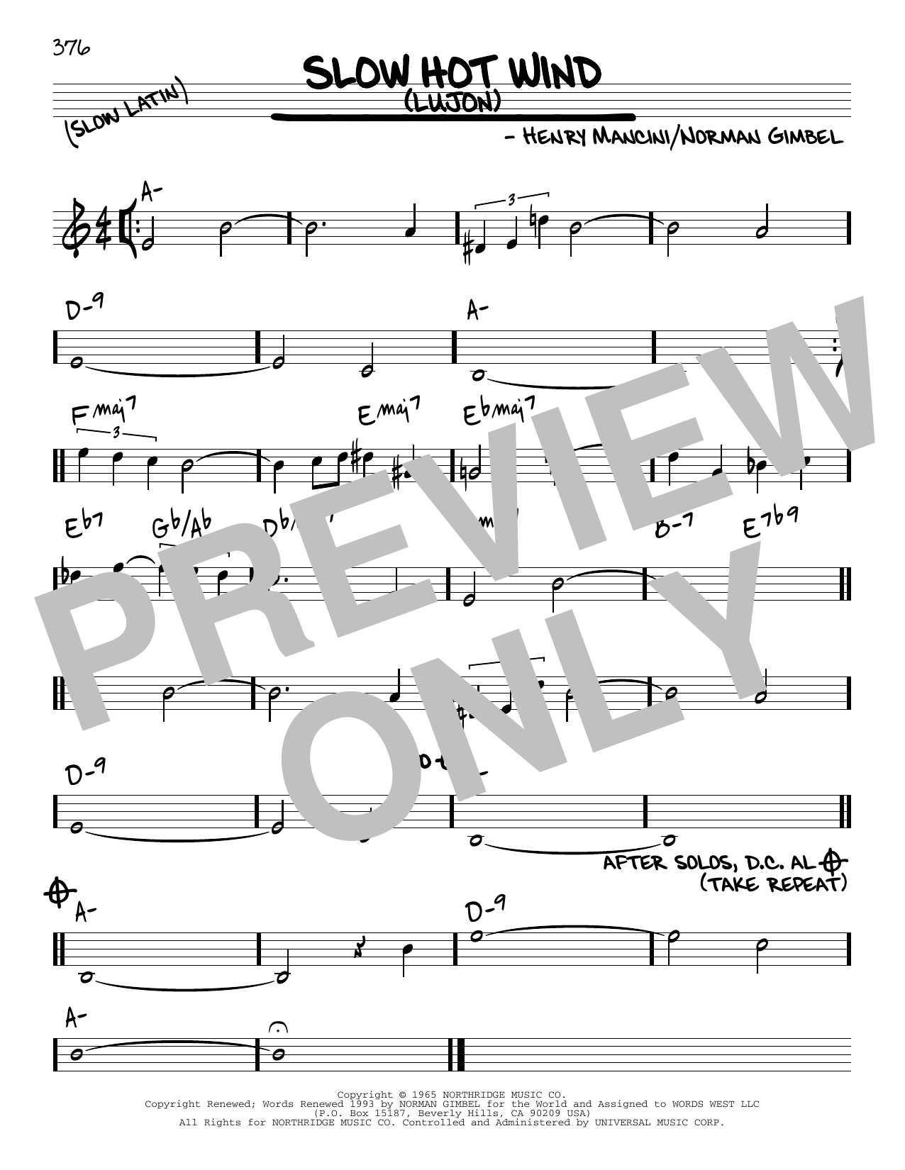 Henry Mancini Slow Hot Wind (Lujon) sheet music notes and chords. Download Printable PDF.