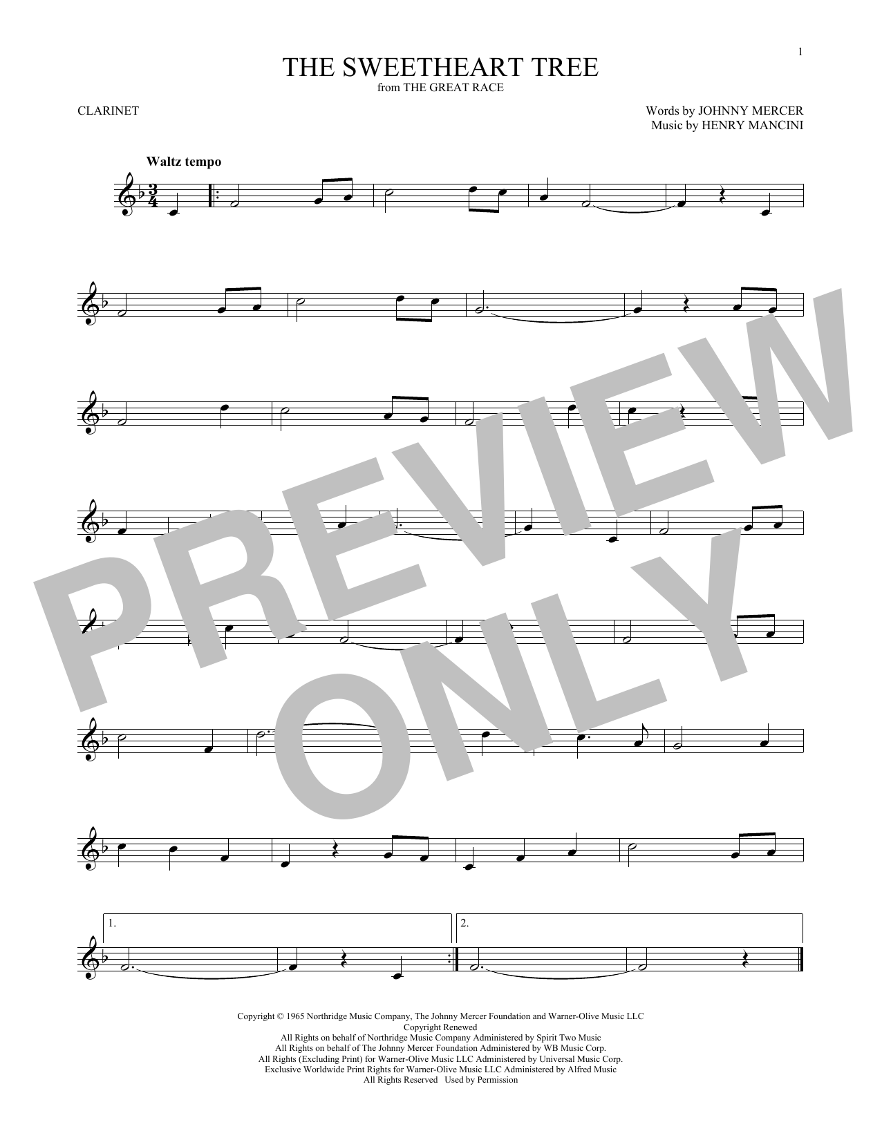 Henry Mancini The Sweetheart Tree sheet music notes and chords. Download Printable PDF.