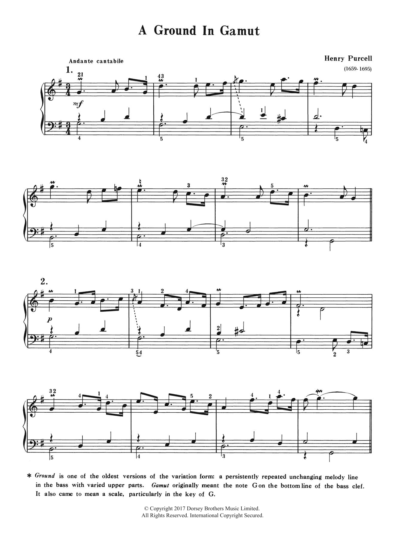 Learn to play Henry Purcell A Ground In Gamut sheet music for Piano Solo in minutes. Price: 7.8900$ Henry Purcell A Ground In Gamut sheet music notes and chords arranged for Piano Solo