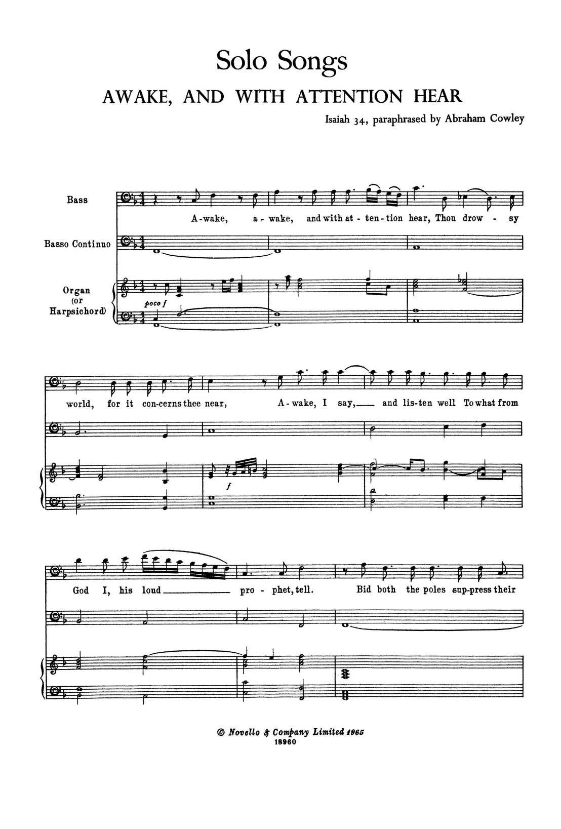 Learn to play Henry Purcell Awake, and with Attention Hear (for Voice, Bass Continuo and Harpsichord) sheet music for Piano & Vocal in minutes. Price: 7.8900$ Henry Purcell Awake, and with Attention Hear (for Voice, Bass Continuo and Harpsichord) sheet music notes and chords arranged for Piano & Vocal