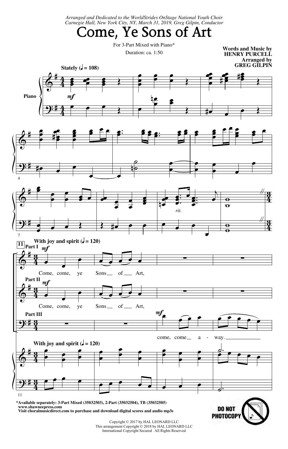 Henry Purcell Come, Ye Sons Of Art (arr. Greg Gilpin) sheet music notes and chords. Download Printable PDF.