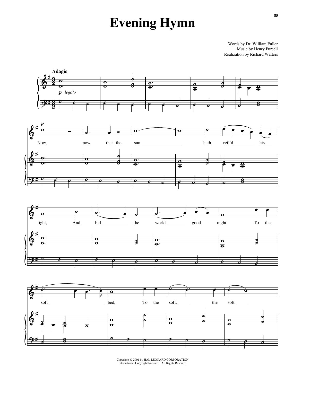 Henry Purcell Evening Hymn (High Voice) sheet music notes and chords. Download Printable PDF.