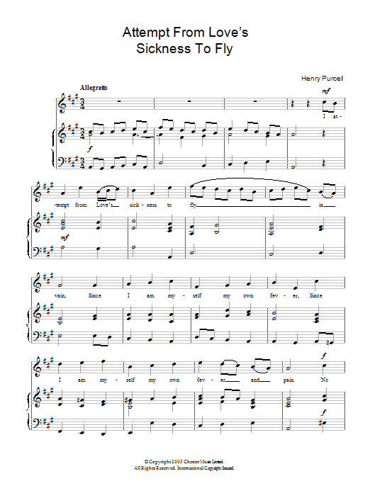 Henry Purcell I Attempt From Loves Sickness To Fly (from The Indian Queen) sheet music notes and chords. Download Printable PDF.