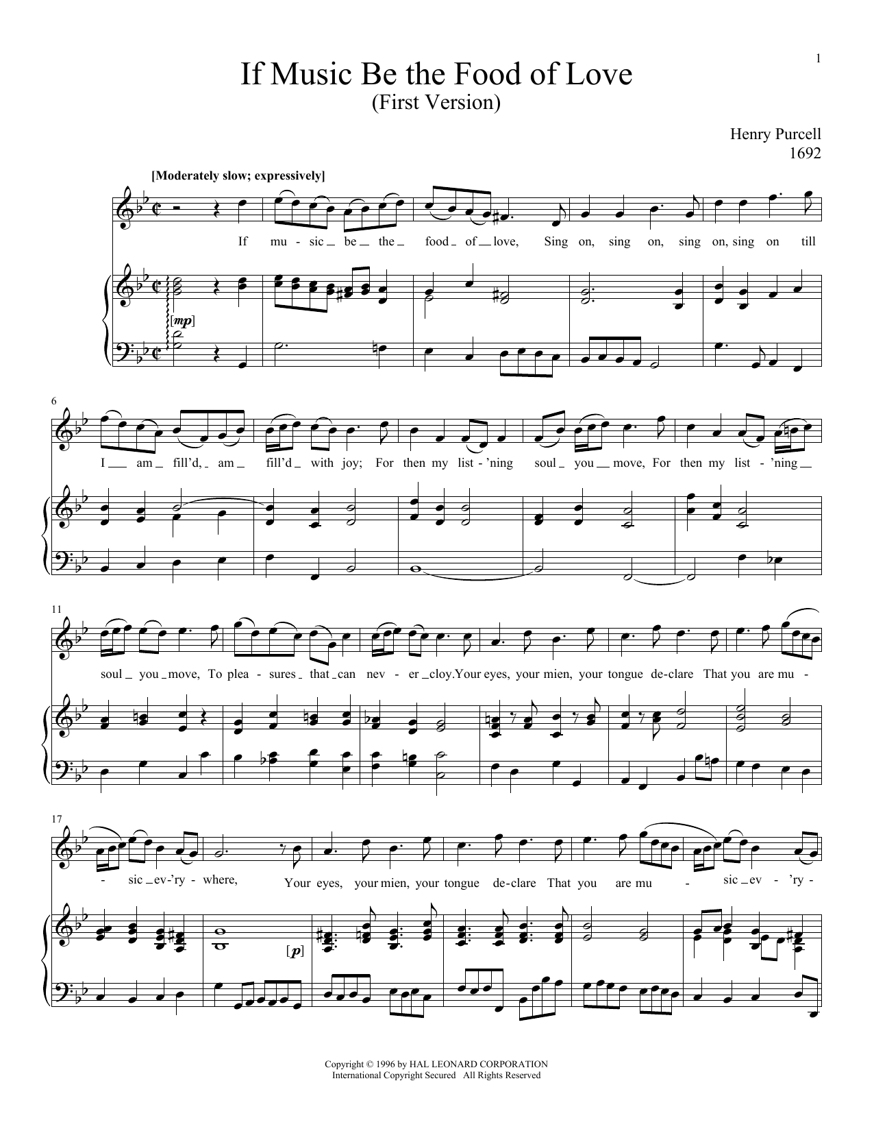 Henry Purcell If Music Be The Food Of Love sheet music notes and chords. Download Printable PDF.