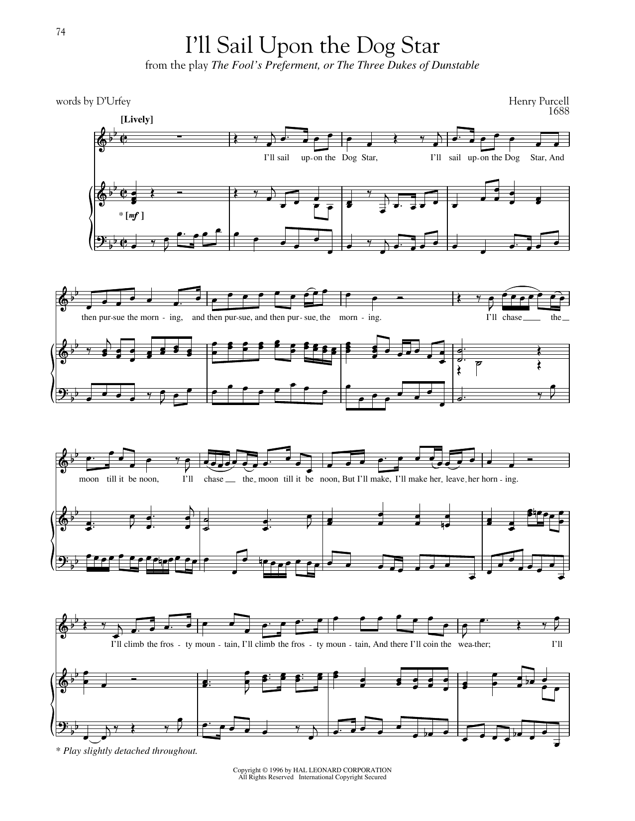 Henry Purcell I'll Sail Upon The Dog Star sheet music notes and chords. Download Printable PDF.