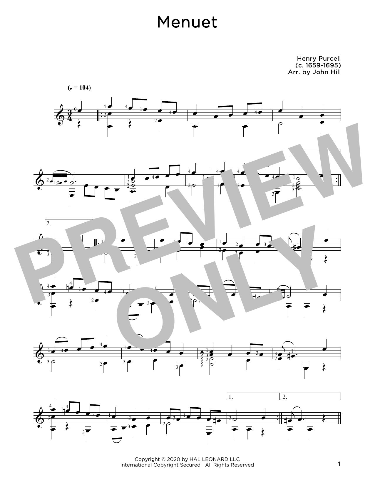 Henry Purcell Menuet sheet music notes and chords. Download Printable PDF.