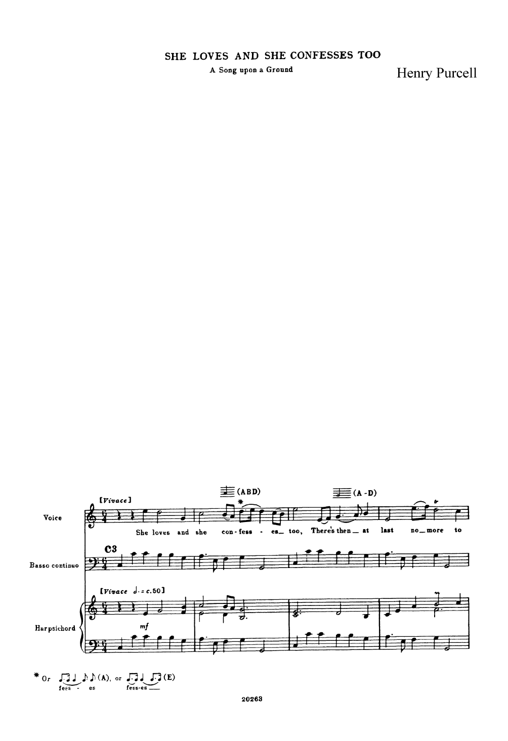 Learn to play Henry Purcell She Loves and She Confessess Too (for Voice, Bass Continuo and Harpsichord) sheet music for Piano & Vocal in minutes. Price: 7.8900$ Henry Purcell She Loves and She Confessess Too (for Voice, Bass Continuo and Harpsichord) sheet music notes and chords arranged for Piano & Vocal