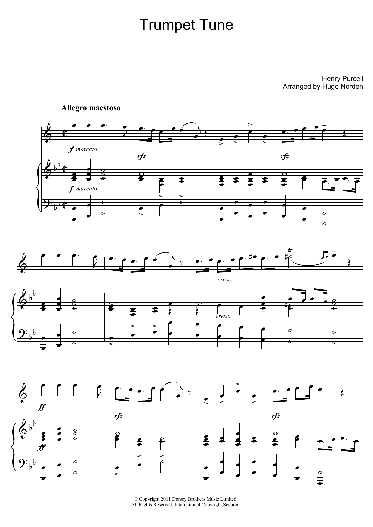 Henry Purcell Trumpet Tune sheet music notes and chords. Download Printable PDF.