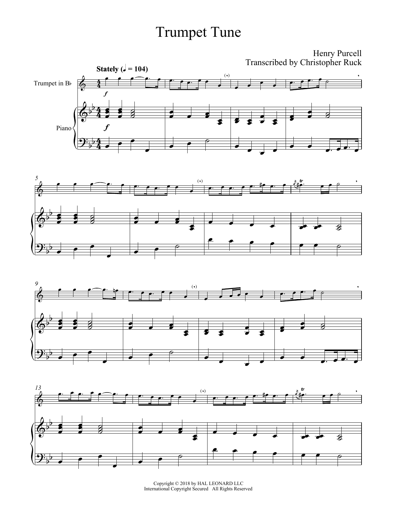 Henry Purcell Trumpet Tune sheet music notes and chords. Download Printable PDF.