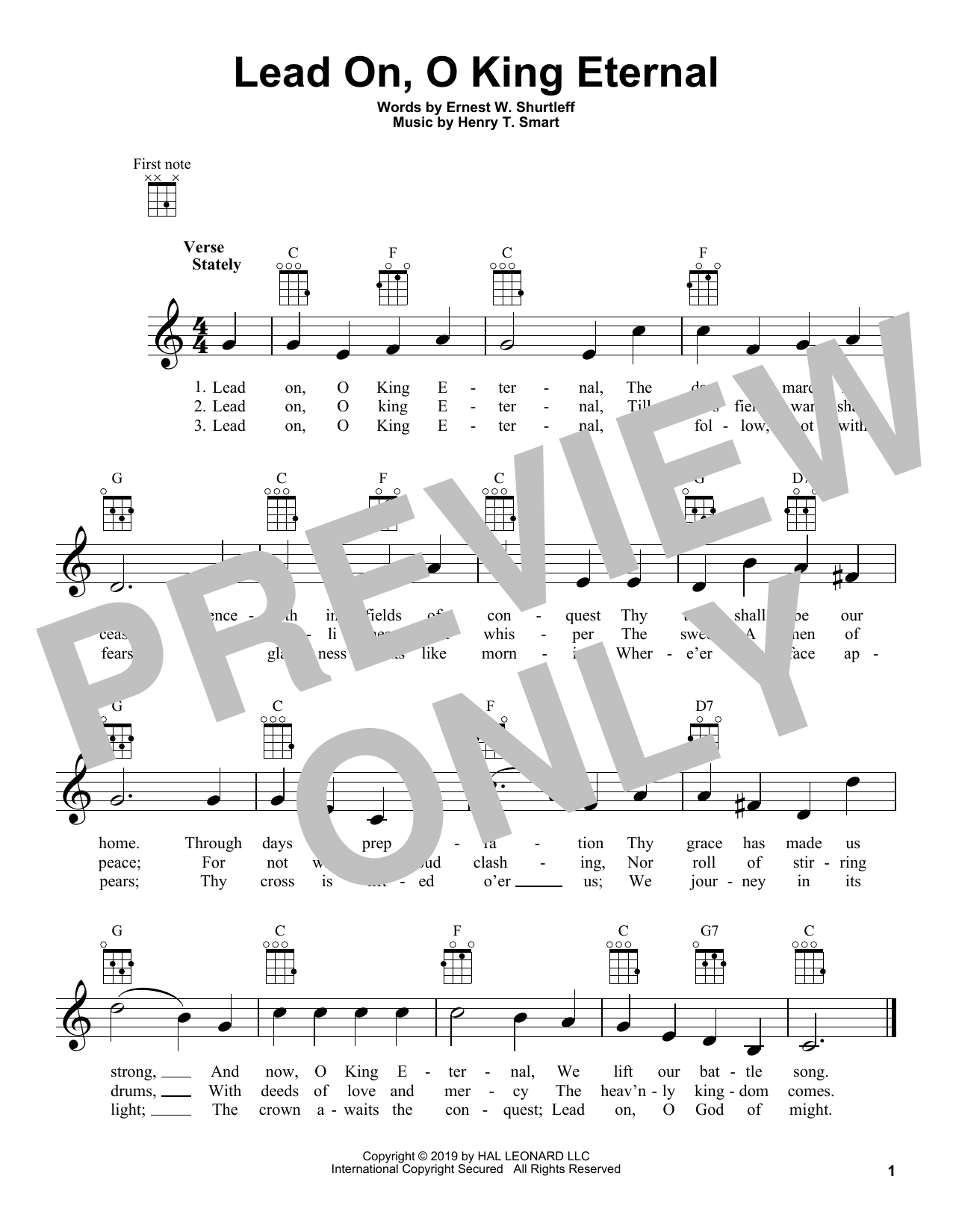 Learn to play Henry T. Smart Lead On, O King Eternal sheet music for Ukulele in minutes. Price: 5.9900$ Henry T. Smart Lead On, O King Eternal sheet music notes and chords arranged for Ukulele