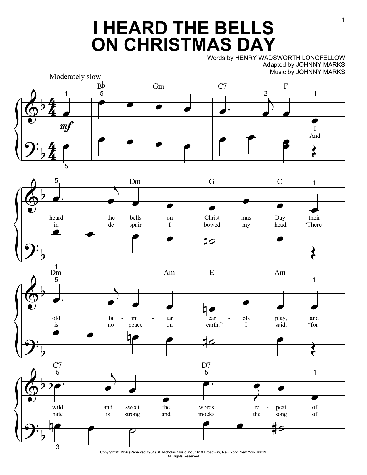 Henry Wadsworth Longfellow I Heard The Bells On Christmas Day sheet music notes and chords. Download Printable PDF.