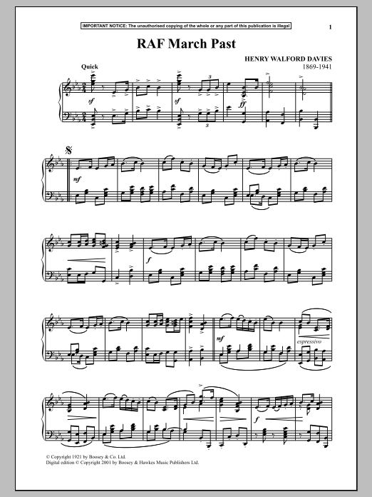 Learn to play Henry Walford Davies Royal Air Force March Past sheet music for Piano Solo in minutes. Price: 7.8900$ Henry Walford Davies Royal Air Force March Past sheet music notes and chords arranged for Piano Solo