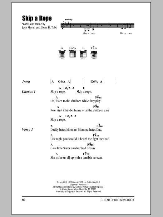 Henson Cargill Skip A Rope sheet music notes and chords. Download Printable PDF.