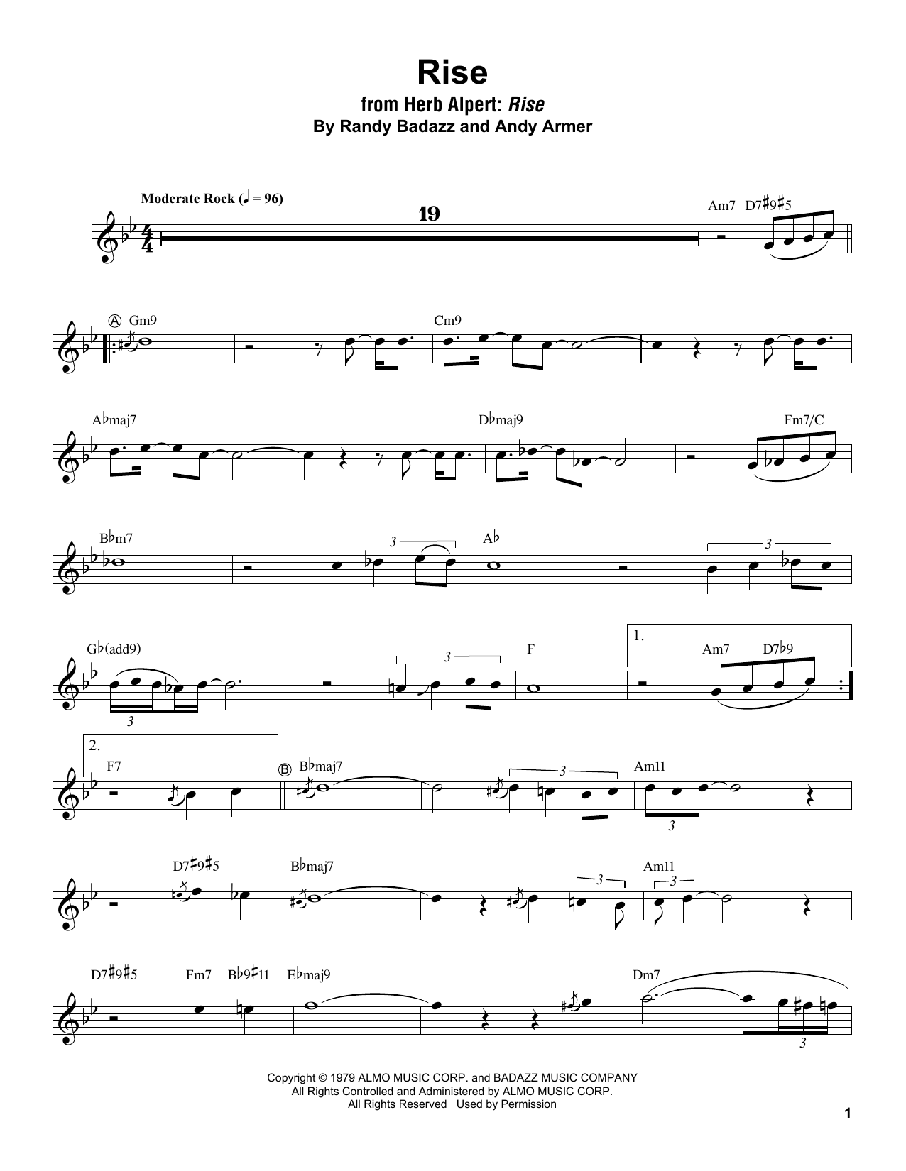 Herb Alpert Rise sheet music notes and chords. Download Printable PDF.