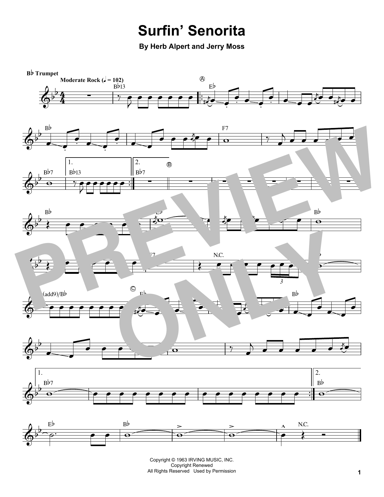 Learn to play Herb Alpert Surfin' Señorita sheet music for Trumpet Transcription in minutes. Price: 6.9900$ Herb Alpert Surfin' Señorita sheet music notes and chords arranged for Trumpet Transcription