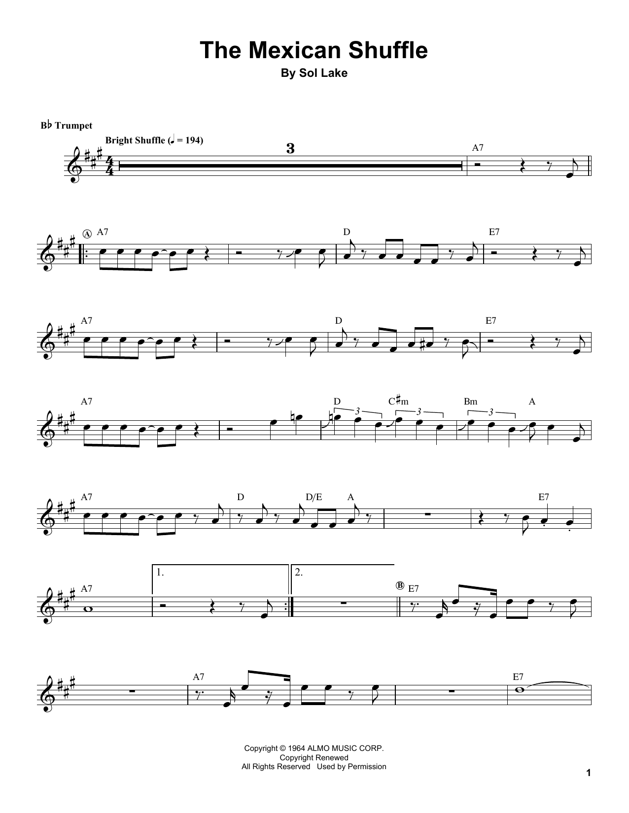 Herb Alpert The Mexican Shuffle sheet music notes and chords. Download Printable PDF.