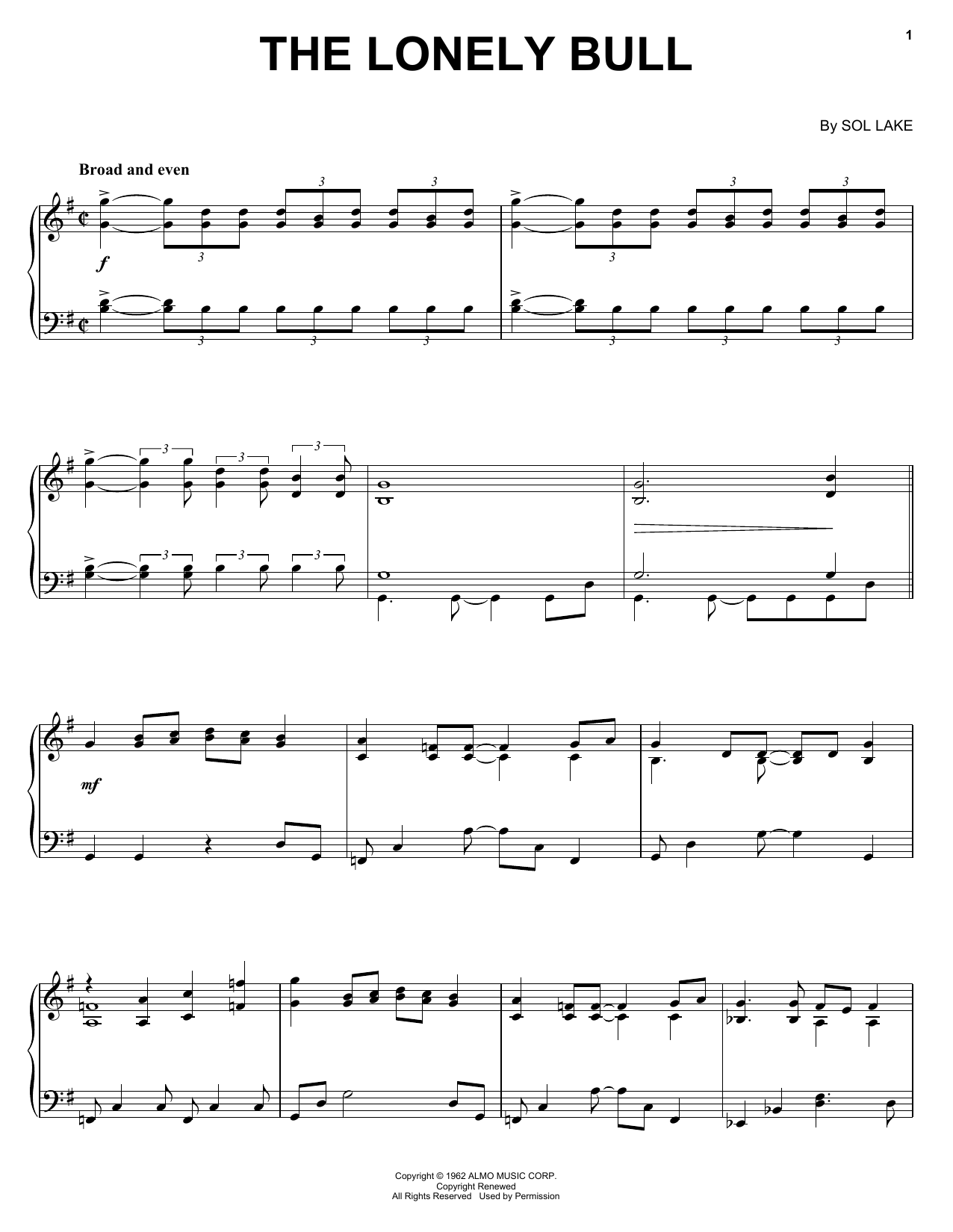 Learn to play Herb Alpert & The Tijuana Brass The Lonely Bull sheet music for Easy Piano in minutes. Price: 6.9900$ Herb Alpert & The Tijuana Brass The Lonely Bull sheet music notes and chords arranged for Easy Piano