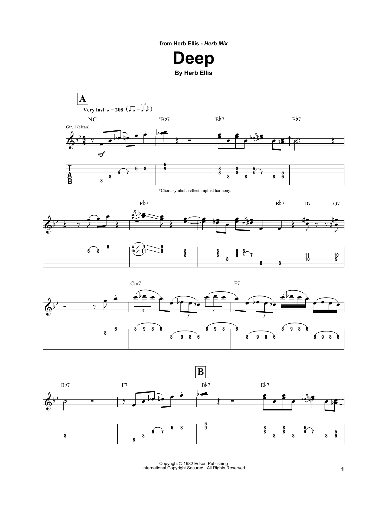 Herb Ellis Deep sheet music notes and chords. Download Printable PDF.