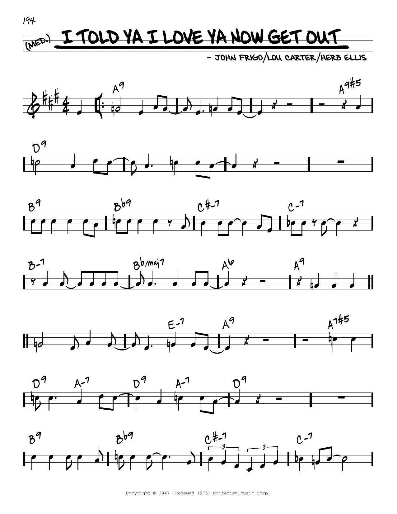 Herb Ellis I Told Ya I Love Ya Now Get Out sheet music notes and chords arranged for Real Book – Melody & Chords