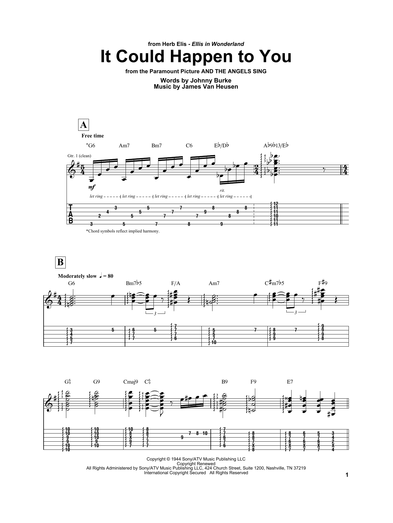 Herb Ellis It Could Happen To You sheet music notes and chords. Download Printable PDF.