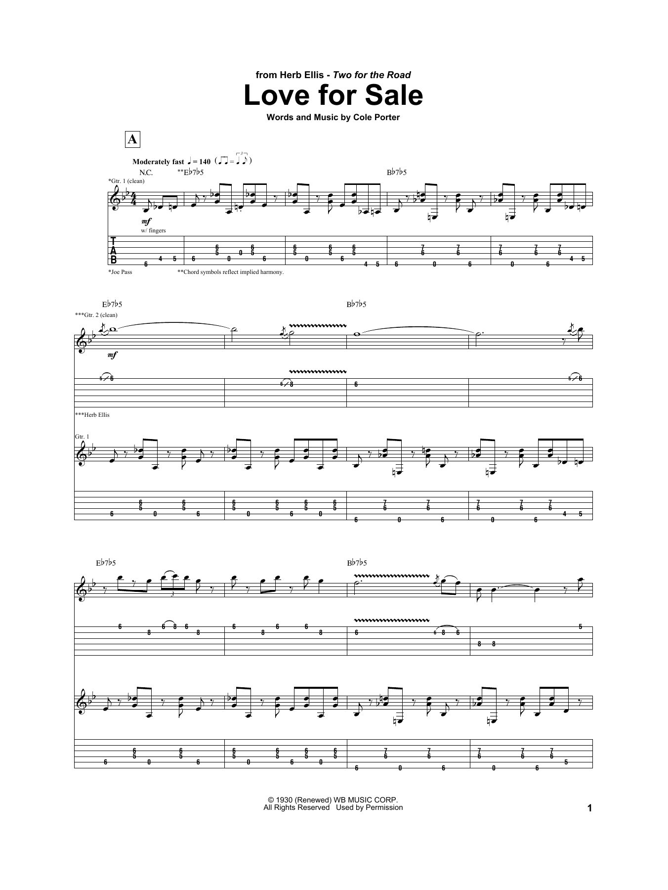 Herb Ellis Love For Sale sheet music notes and chords. Download Printable PDF.