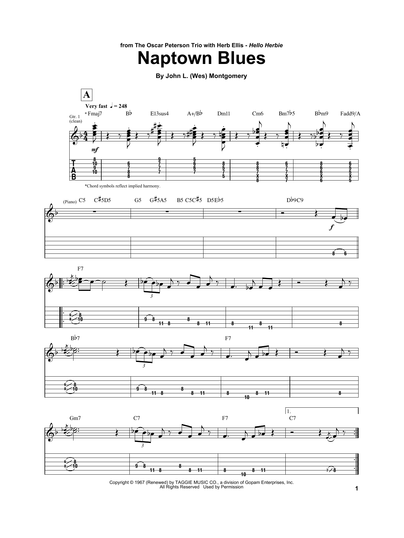 Herb Ellis Naptown Blues sheet music notes and chords. Download Printable PDF.