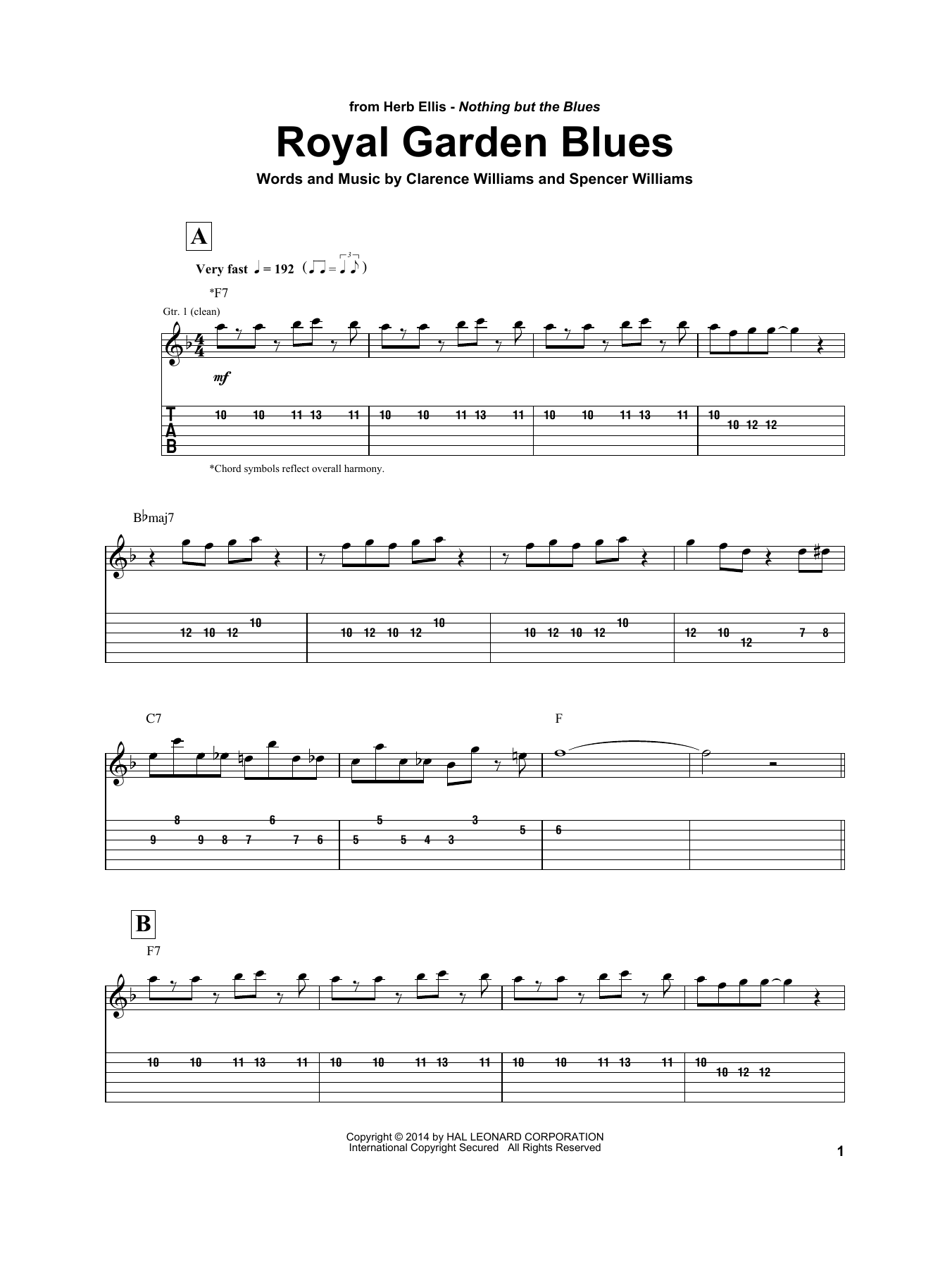 Herb Ellis Royal Garden Blues sheet music notes and chords. Download Printable PDF.