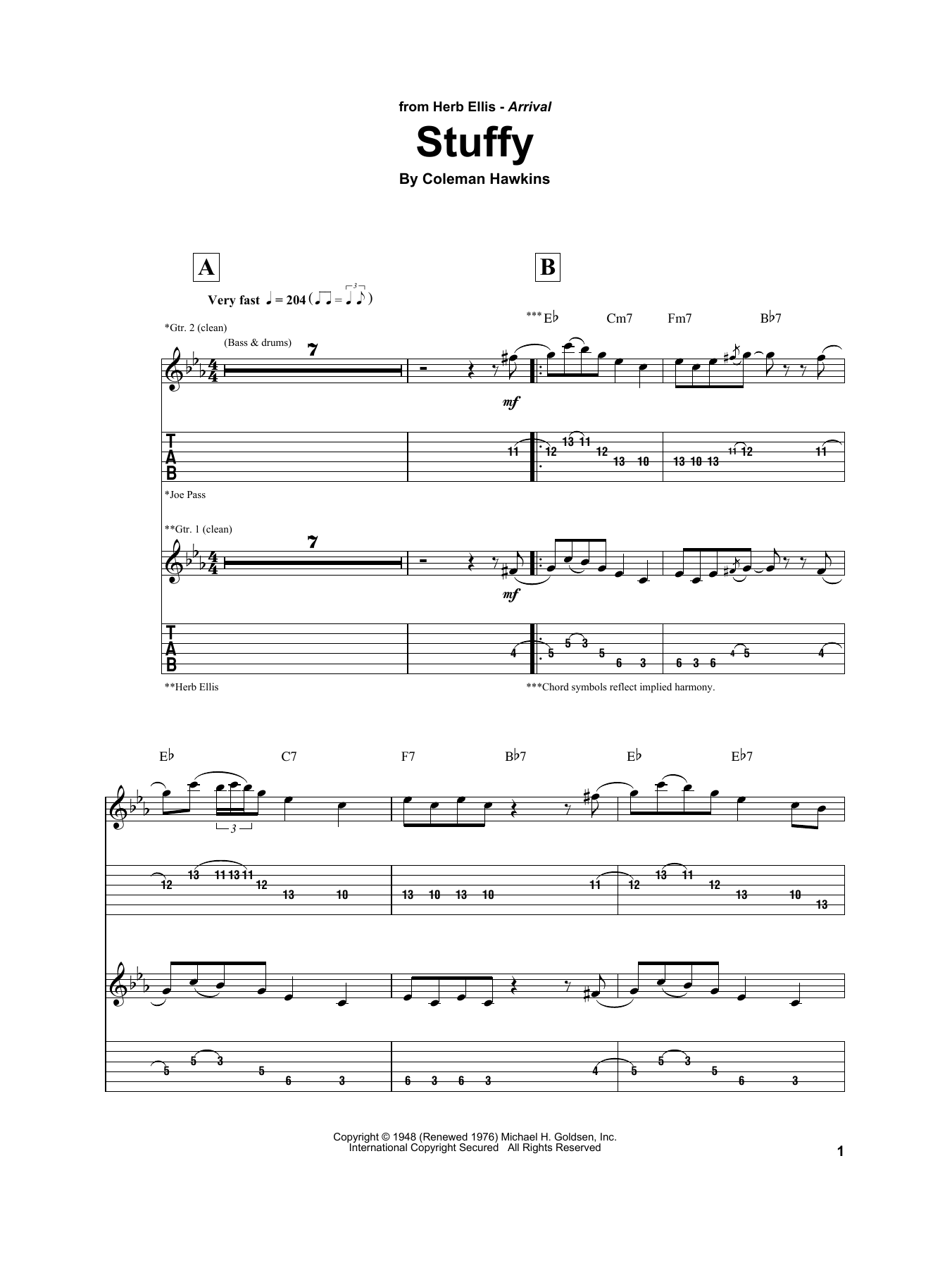 Herb Ellis Stuffy sheet music notes and chords. Download Printable PDF.