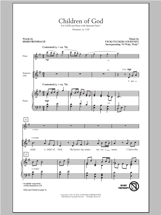 Vicki Tucker Courtney Children Of God sheet music notes and chords arranged for SATB Choir