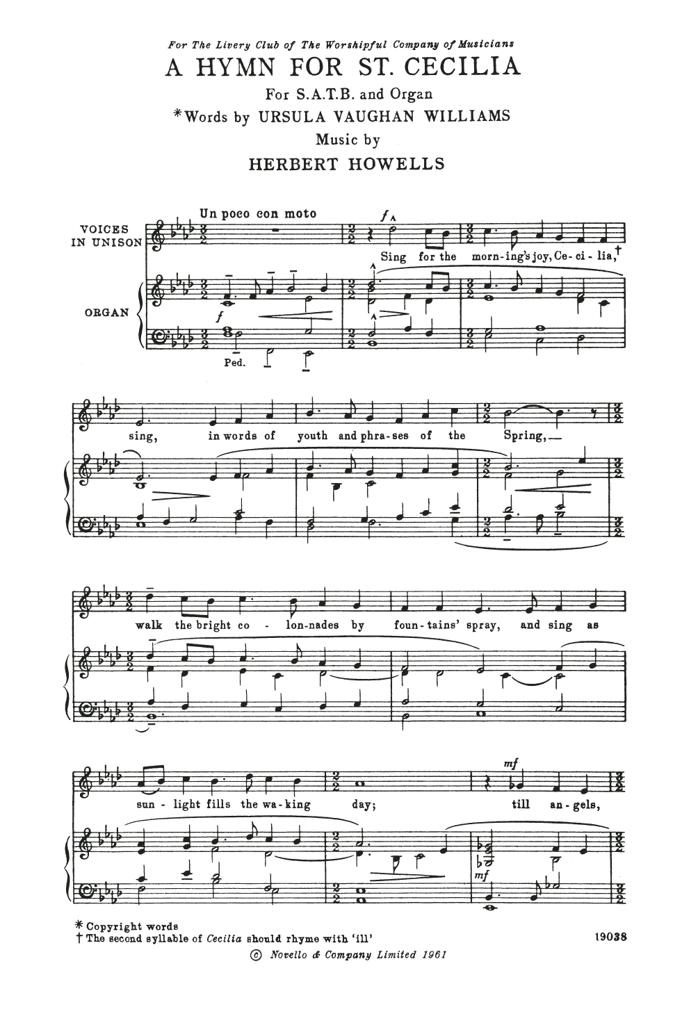 Herbert Howells A Hymn For St Cecilia sheet music notes and chords. Download Printable PDF.