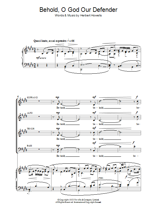 Learn to play Herbert Howells Behold O God Our Defender sheet music for Choir in minutes. Price: 3.9900$ Herbert Howells Behold O God Our Defender sheet music notes and chords arranged for Choir