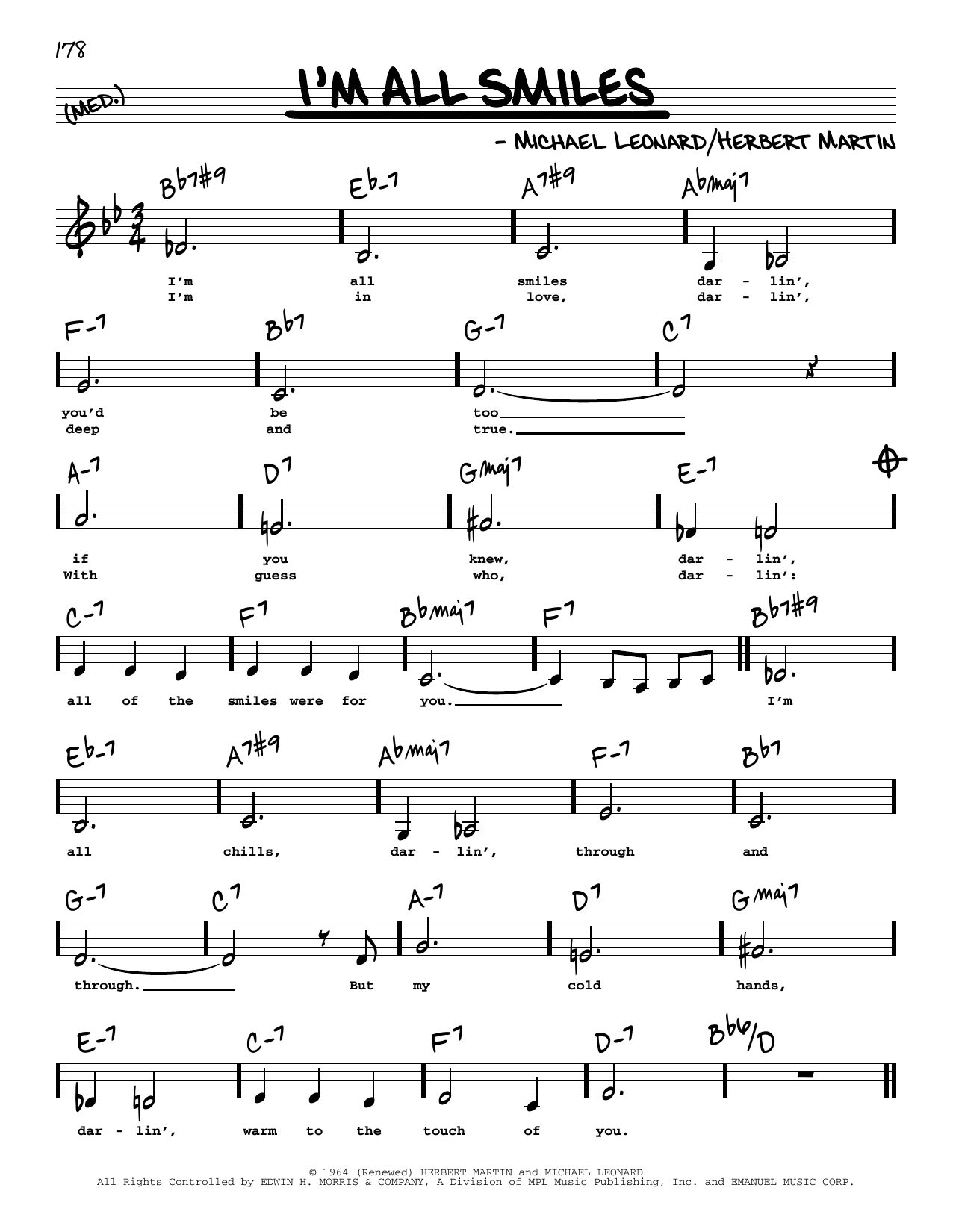 Learn to play Herbert Martin I'm All Smiles (Low Voice) sheet music for Real Book – Melody, Lyrics & Chords in minutes. Price: 5.9900$ Herbert Martin I'm All Smiles (Low Voice) sheet music notes and chords arranged for Real Book – Melody, Lyrics & Chords