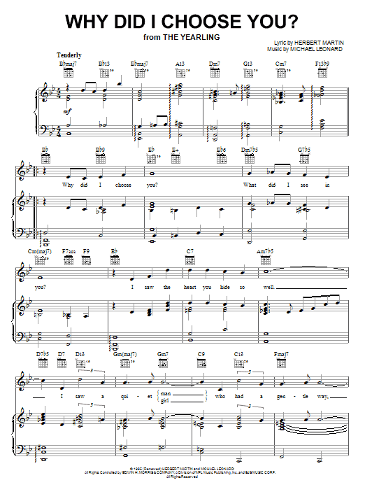 Learn to play Herbert Martin Why Did I Choose You? sheet music for Real Book – Melody & Chords – C Instruments in minutes. Price: 5.9900$ Herbert Martin Why Did I Choose You? sheet music notes and chords arranged for Real Book – Melody & Chords – C Instruments