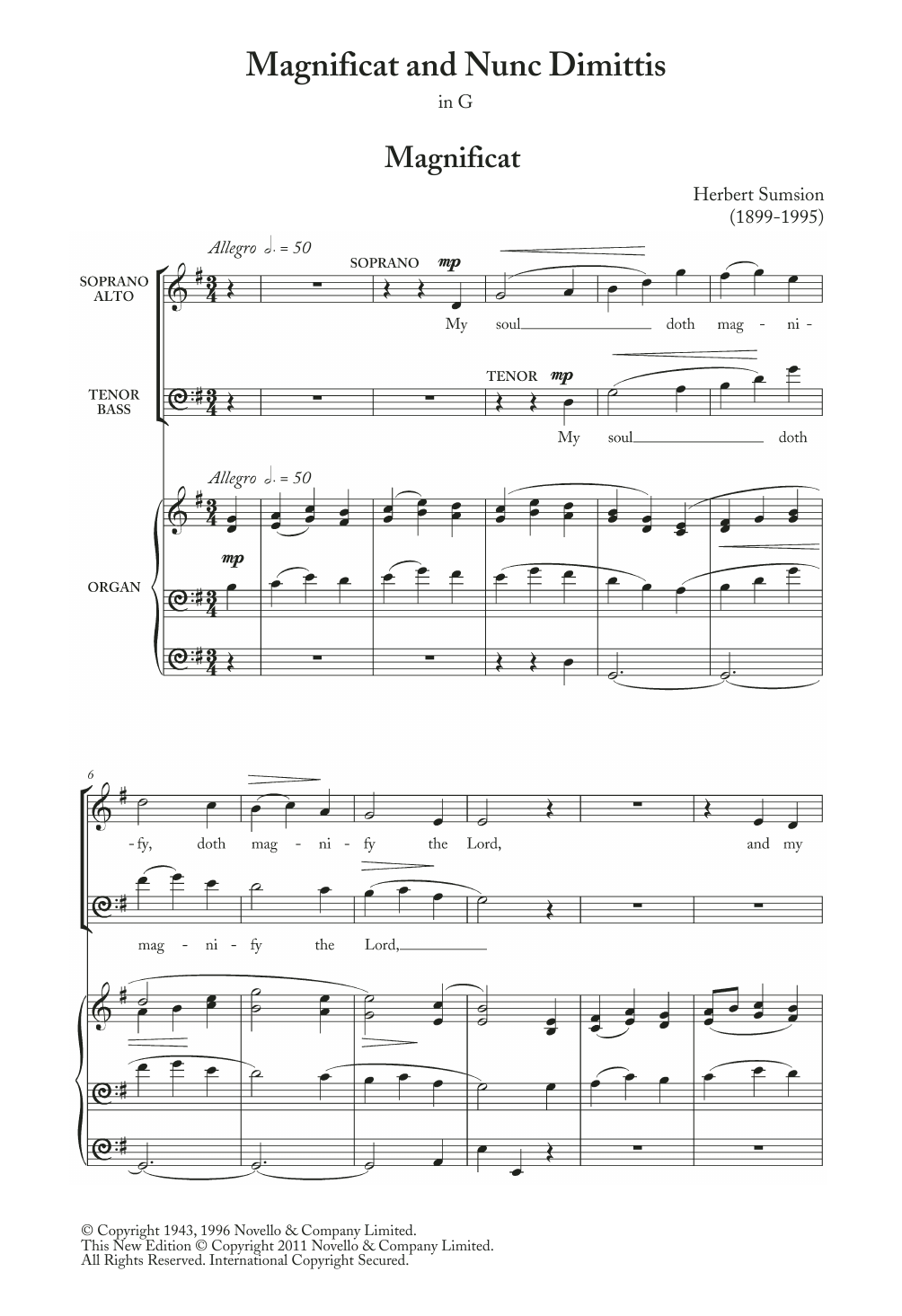 Herbert Sumsion Magnificat And Nunc Dimittis In G sheet music notes and chords. Download Printable PDF.